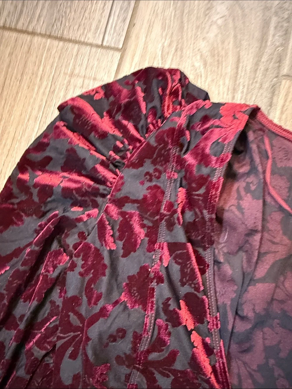 Free People Bodysuit Midnight Combo Magic Hour Velvet Long Sleeves M Wine NWT